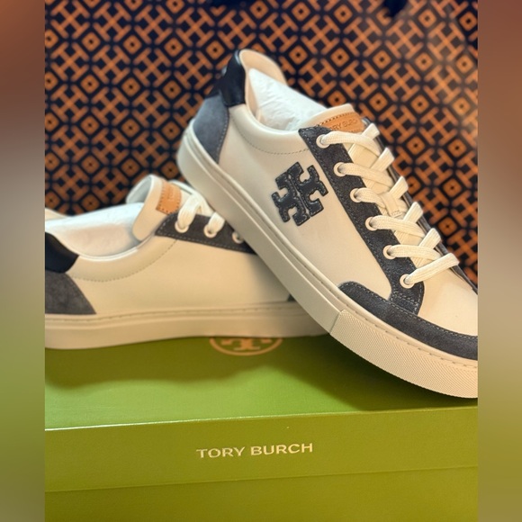 Tory Burch Shoes - Tory Burch White and Blue Leather Sneakers